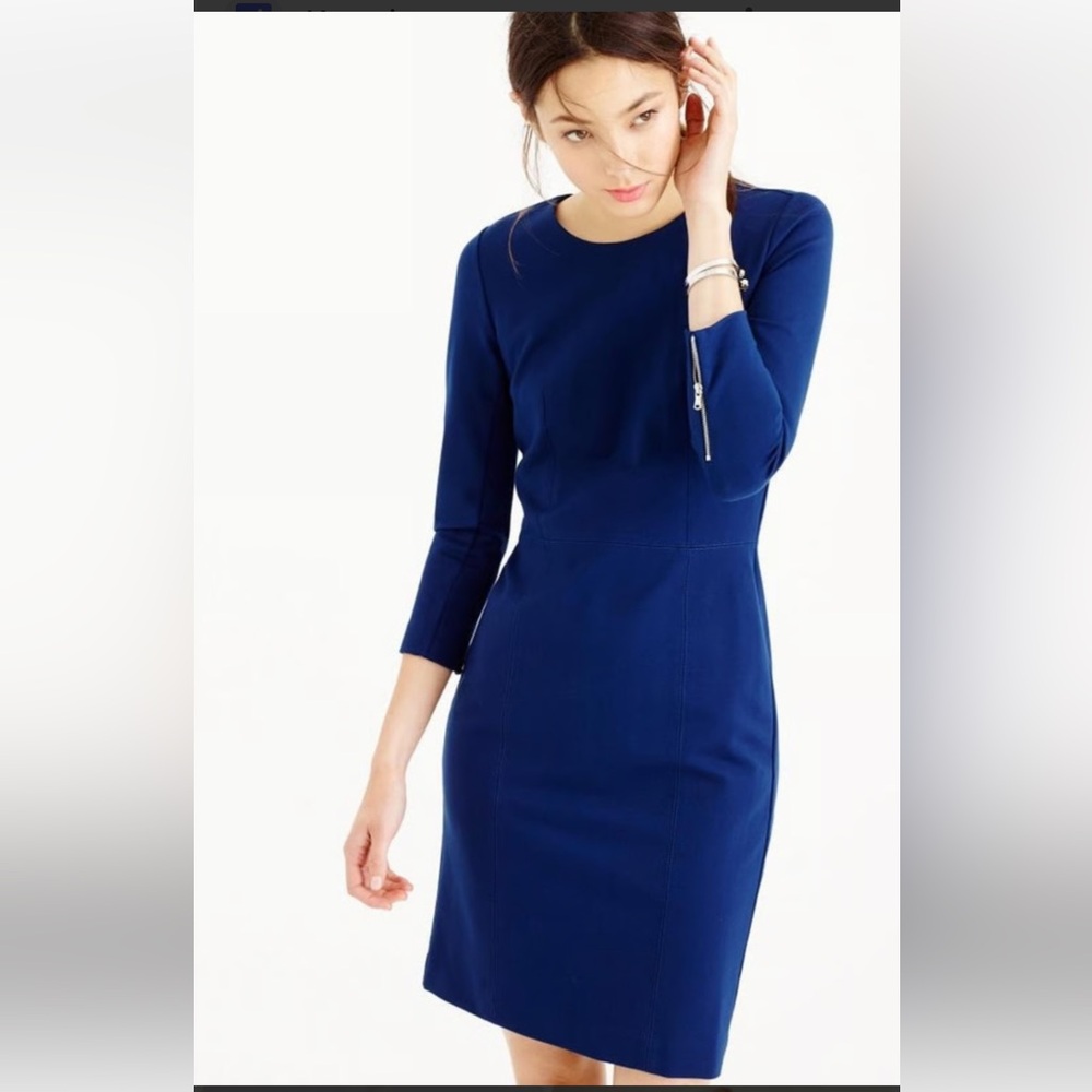 J. Crew Solid Blue Structured Knit Zip Sheath Dre… - image 1